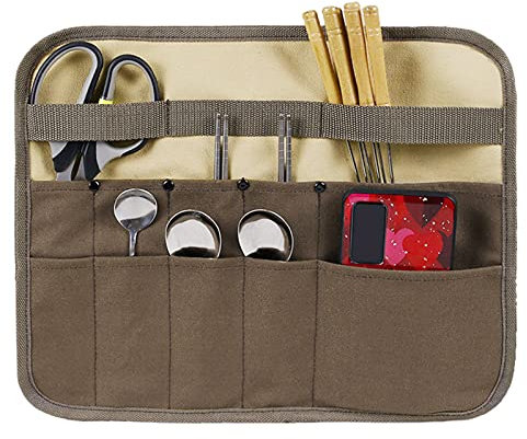Cutlery Roll Pouch Camping Cutlery Roll Bag Canvas Cookware Set Roll Bag Camping Tableware Storage Roll Pouch for Picnic BBQ Camping Hiking 36.5 X 30cm/14.37 X 11.81in