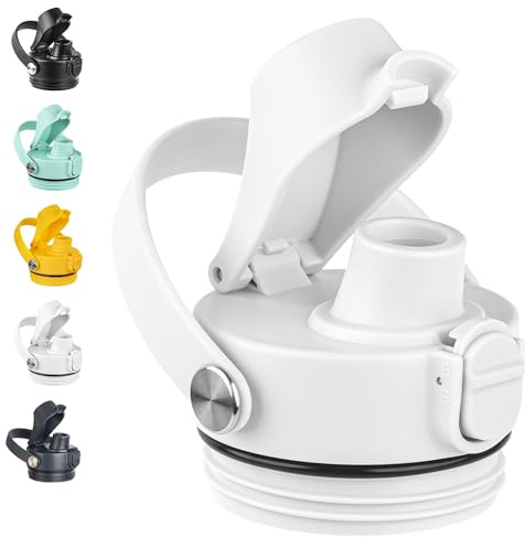 Diumepo Replacement Lid for Yeti Water Bottle 12oz 18oz 26oz 36oz 64oz, Auto Spout Lid Chug Cap for YETI Rambler Bottle with Flexible Handle (White)