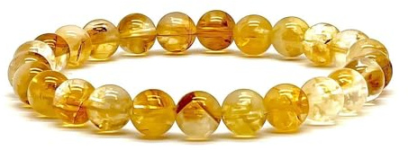 CITRINO Bracelet en pierres naturelles pour femme et homme 100 % authentiques - Bracelet à billes quartz du Brésil avec fil élastique réglable - Boîte à bijoux cadeau incluse