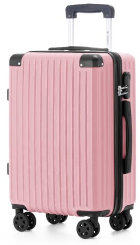 YONSLY Trolley Reisekoffer Suitcase, Rollkoffer Handgepäck, Kabinenkoffer Hartschalenreisekoffer mit 4 Rollen 360°, Zahlenschloss, Weicher Gummigriff (M, Roségold)