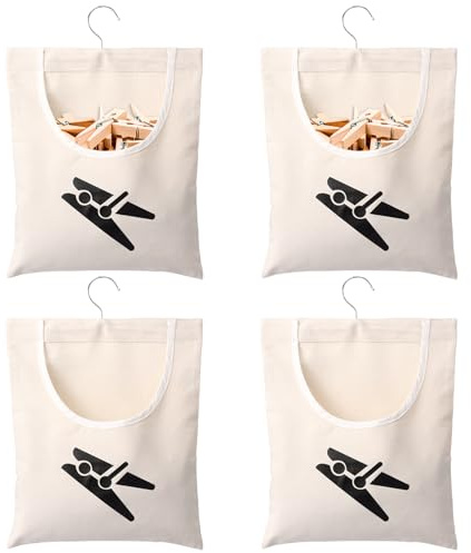 TMWEFUSC 4 PCS Clothes Pin Bags Cotton Canvas Peg Bags with Hanging Hooks,12 x 11 inch Clothespin Peg Organization Holder for Peg Underwear Laundry Room & Outdoor Use