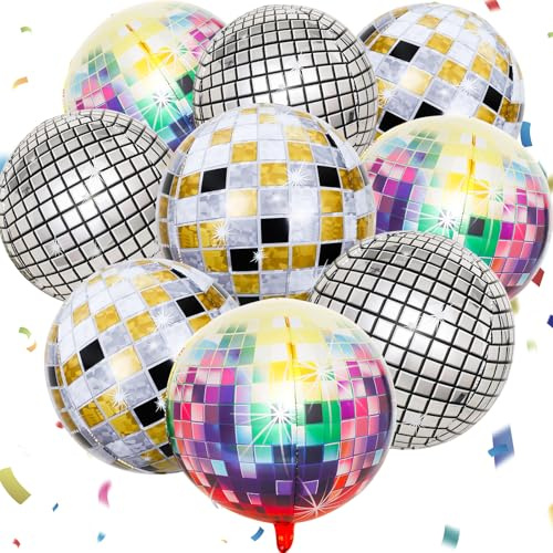 9 Stück 22 Zoll Discokugel Luftballons, Retro Disco Party Dekoration | Disco Ball Folienballons, 3 Design, Wiederverwendbar, für 70er 80er 90er Themen, Silvester, Karneval, Geburtstag, Club-Events