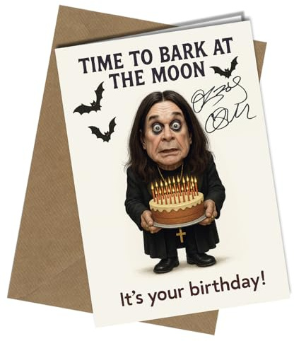 Birthday Card – Funny Caricature with Reproduction Printed Autograph | Rock Music Memorabilia, Heavy Metal Present for Ozzy Fans No1951