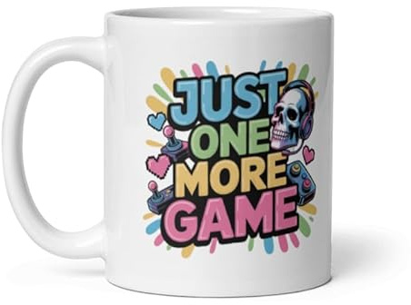 Just One More Game Mug 11oz Ceramic – Funny Gamer Coffee Cup, Video Game Gift for Men, Women, Teens – Perfect Birthday, Christmas, Father’s Day Present