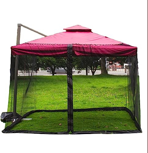 ERSINIAN Moustiquaire de Patio carrée avec Corde réglable et Double Fermeture éclair, pour Parasol déporté de 3 à 4 m et tonnelle d'extérieur, Noire, 300 x 300 x 230 cm