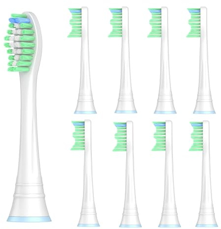 Huzai Ersatzbürstenköpfe kompatibel mit Philips Sonicare 369, 8er-Pack | 8 Ersatzbürstenköpfe mit W-förmigen Borsten für gründliche Reinigung und angenehme tägliche Zahnpflege.
