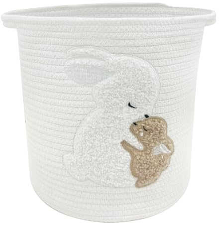 Aufbewahrungskorb Kinder aus Baumwolle - Personalisierter Spielzeugkorb mit Griff, 30x30cm Handgemachte Windelbox aus Seilbaumwolle, Osterhase Wäschekorb für Schlafzimmer Spielzeug und Wäsche