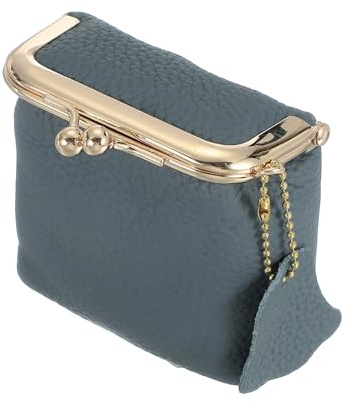 sourcing map Mini Jewelry Travel Case, Small Genuine Leather Box Jewelry Storage Organizer with Kiss Lock Portable Vintage-inspired Coin Purse for Women Lip-stick and Necklace, Blue