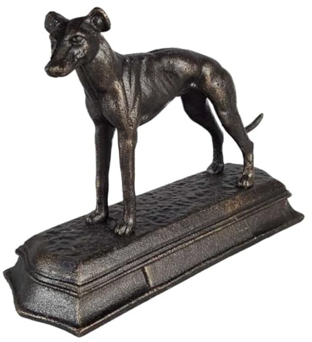 vianmo Figur Skulptur Gusseisen Bronzelook Windhund Gusseisensockel L 23,3 cm