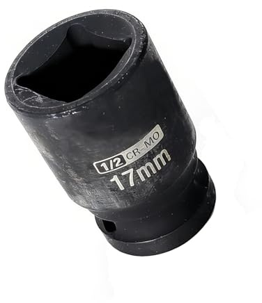 Youzzei 17mm Impact Socket 1/2 Drive 4 Point Shallow Metric Socket CR-MO | CR-MO Steel 17mm Impact Socket 1/2 Drive, 1.57 Length 4-point Design, For Auto Repair Mechanical Maintenance DIY