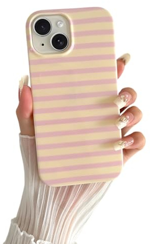 SmoBea Kompatibel mit iPhone 13 Hülle, Süßes horizontal Striped Handyhülle, weiches, schlankes, stoßfestes TPU-Telefoncover für Frauen und Mädchen, schön und stilvoll,Rosa-Gelb