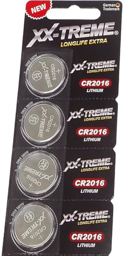 XX-TREME CR2016 Batterie 3V Lithium Knopfzelle – 4 Stück – CR 2016 für Autoschlüssel, Fernbedienung, Waage, Taschenrechner