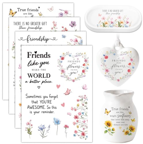 Friendship Rub On Transfer Stickers, 4 Sheets Inspirational Stickers | UV DTF Stickers Best Friend Cup Stickers Floral Design Friendship Crafts Gifts Decoration
