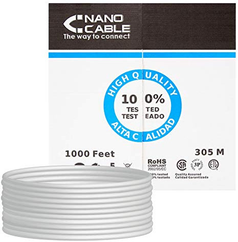 NANOCABLE 10.20.0304 - Cable de Red Ethernet rigido RJ45 Cat.5e UTP AWG24, Gris, Bobina de 305mts