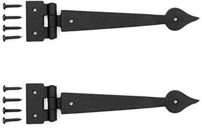 Renovators Supply Manufacturing Black Wrought Iron Strap Hinge Pair 7.38 Inch Spear Tip Colonial Cabinet Door Gate Hardware Flush Mount Rust Resistant