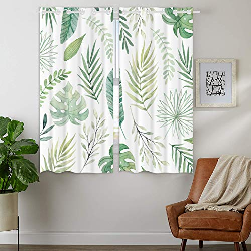 YISUMEI - Gardinen Blickdichter - Grüne Palmblätter,180 x 140 cm 2er Set Vorhang Verdunkelung mit Ösen für Schlafzimmer Wohnzimmer