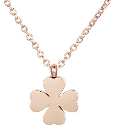 Morella Collier Femme avec Pendentif Feuille de trèfle acier inoxydable or rose et sac en velours