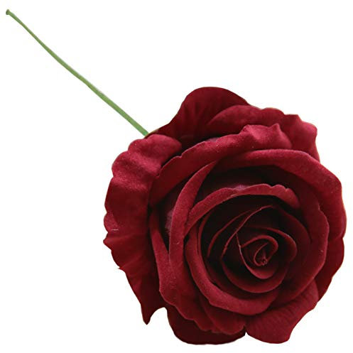 cn-Knight Lot de 50 roses artificielles en velours et soie avec tige en fil de fer - 25,4 cm - Pour bouquet de mariage ou décoration d'intérieur - Rouge foncé