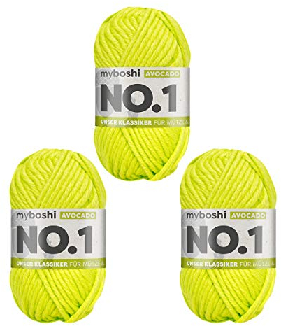 myboshi No.1 Wolle zum Häkeln und Stricken, Schnellstrickgarn, langlebige Mützenwolle, Strickwolle, Häkelwolle, mulesing-frei, 50g, Ll 55m Grün (Avocado) 3 Knäuel