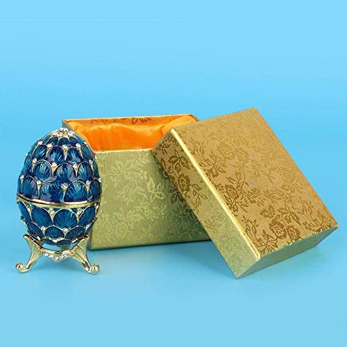 Garosa Handgemalte emaillierte Vintage Ei Stil dekorative Schmuck Veranstalter Trinket Box Osterei Dekoration für Inneneinrichtungen(Blau)