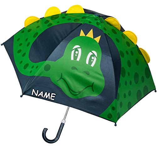 alles-meine.de GmbH 3D Effekt - Kinderschirm/Regenschirm - Dinosaurier/Drache/Krokodil - inkl. Name - Ø 75 cm - Kinder - Stockschirm - groß mit Griff - Einklemmschutz - Reg..