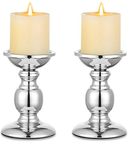 NUPTIO Kerzenhalter Kerzenständer für Stumpenkerzen Metall Silber | für 8cm Kerzen Stand Dekoration Ideal für Hochzeiten Besondere Ereignisse Partys Wohnzimmer Mittelstücke Hochzeit