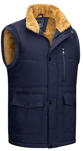 KEFITEVD Winter Weste Herren Warm Fleeceweste mit Zip-Taschen Outdoor Herrenweste für Wandern Jagd Dunkelblau 3XL