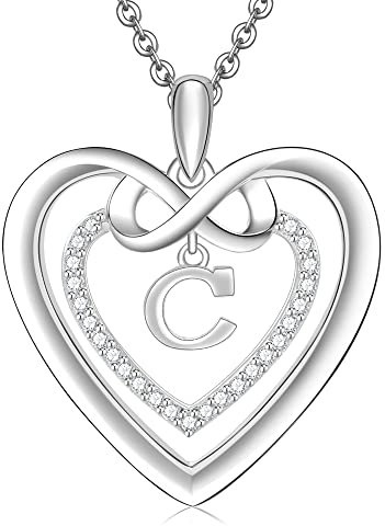 Kette Damen Silber 925 Halskette Initialen Herz und Unendlichkeit Buchstabe C Anhänger Geschenk Frauen