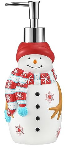 Emibele Weihnachten Duschgel Spender, Handseife Shampoo Dusche Flasche aus Harz, Nachfüllbarer Auslaufschutz, Dekorative Pumpe Flasche für Bad Küche Arbeitsplatte 15,2 OZ /450 ML, Schneemann mit Hut
