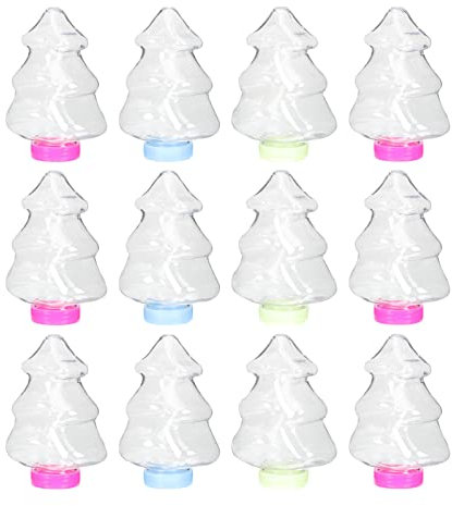 MILISTEN 25Pcs Christmas Tree Candy Jar, Clear Christmas Candy Boxes, Sand Art Bottles with Colorful Covers, Wishing Message Bottle, Decorative Storage Bottles for Christmas Party Supplies