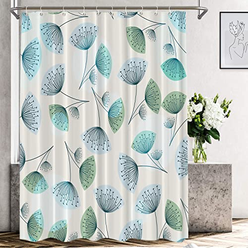 Shrahala Dekorativer Duschvorhang, hellblau, mit Pusteblumen-Motiv, grüne Badezimmer-Dekoration, Polyesterfaser, wasserdicht, mit Kunststoffringen für Duschkabine, Badewannen, 182,9 x 152,4 cm