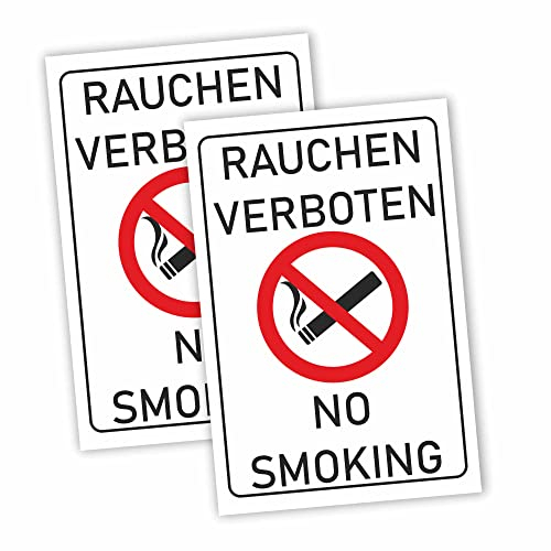INDIGOS UG - Schilder - 300x200 mm - Schild 2 Stück - Rauchen verboten - Aluverbundplatte - für Garage, Hotel, Parkplatz, Schule, Carport, Firma