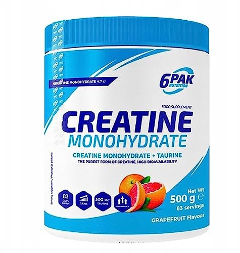 6PAK Nutrition - Creatine Monohydrate - Muskelmasse - Regeneration nach dem Training - Nahrungsergänzungsmittel - 500g Pulver - Geschmack: (Grapefruit)