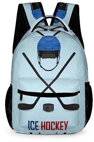 Backpack Rucksack Blaues Eishockey Schulrucksack Wasserdicht Schultaschen Für Jungen Mädchen Teenager 32x15x43cm