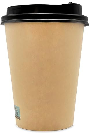 Wellsamed WELLSACUP 1000 Pappbecher 300 ml mit Deckel, Kraftpapier Natur, geeignet für Heißgetränke, Coffee to Go, Business, Veranstaltungen, Party