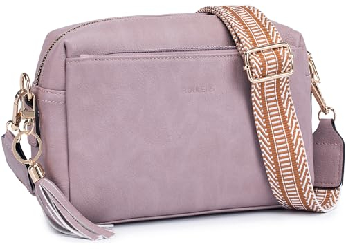 Roulens Damen Handy Umhängetasche,Veganem Leder Crossbody Schultertasche,Breiter Riemen Abendtasche mit drei Reißverschlussfächern Handtaschemit mit Kartenschlitz Verstellbar Abnehmbar Schultergurt