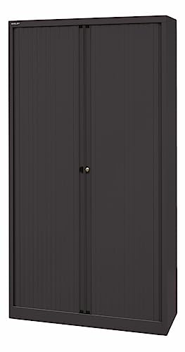 BISLEY Rollladenschrank mit Schloss in schwarz Schrank aus Metall Rollladen aus Kunststoff inkl. 4 Einlegeböden
