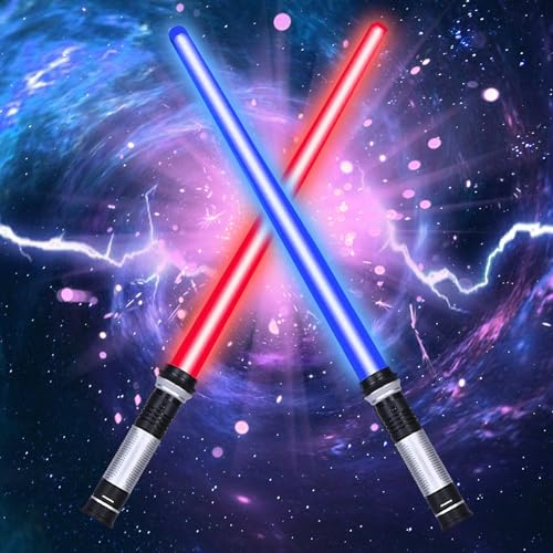 Sabre Laser Enfant, 2 Pièces Sabre Laser Star Wars, Sabre laser rétractable, 3 Couleurs Sabre laser LED, Duel Lightsaber, Jouet Sabre Laser, pour Enfants Adultes Cosplay Fête d'anniversaire Cadeaux