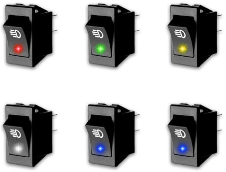 JINXIAN 6 Piezas Interruptor de Palanca 4 Pines ON/OFF Lámpara Luz Niebla Interruptor Basculante Interruptor 12V para Coche Barco Moto (Rojo/Amarillo/Azul/Verde/Blanco)