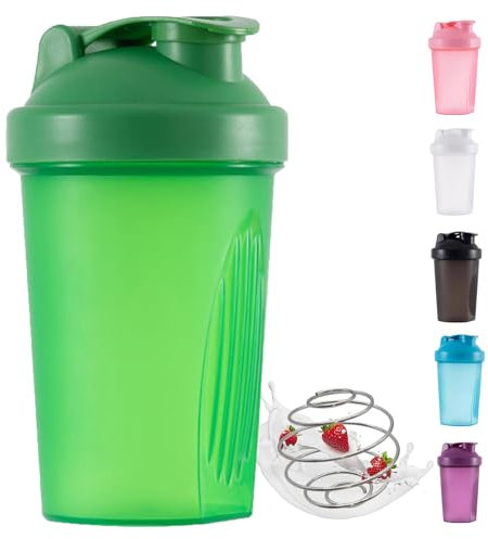 KISUOMAOYI Protein Shaker Bottle with Stainless Steel Mixing Ball, Workout Water Bottle with Non-Leak Flip Lid 400ml for Fitness Sports Gym Supplement Drinks Bottles, Capacity for Smooth Shakes(Green)