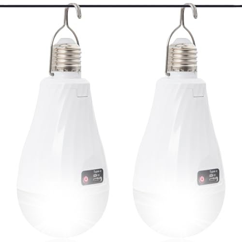 2 lampadine ricaricabili USB, 15 W, con gancio, 2400 mAh, con batteria e luminosità regolabile, lampadina USB per luce di emergenza interna ed esterna, colore: bianco 3500 K