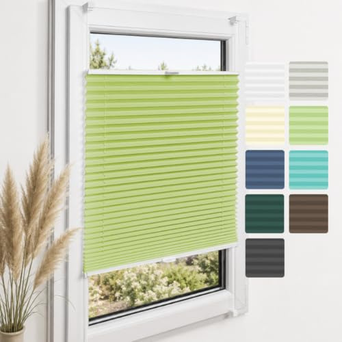 Home-Vision Premium Plissee ohne Bohren Klemmfix Grün B25 x H80cm | Faltrollo mit Klemmträger Lichtdurchlässig Rollo Leinenoptik Blickdicht Sonnenschutz Jalousie für Fenster & Tür