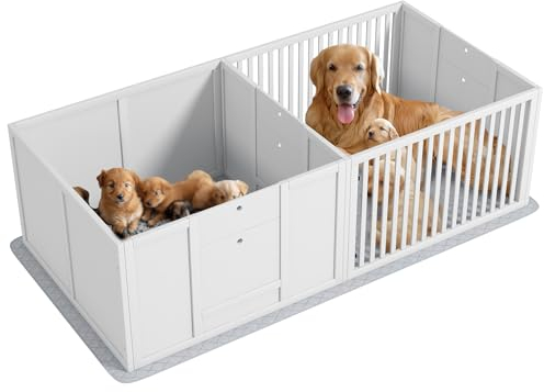 PawHut Wurfkiste für Welpen, Welpenauslauf mit wasserdichte Bodenmatte, Hundelaufstall mit Tür, Welpen-Wurfbox, Welpenlaufstall für kleine bis große Hunde, 160x80x50 cm, Weiß