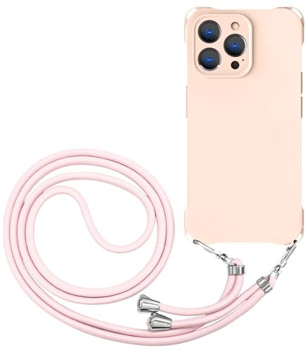 CAROKI Crossbody iPhone 12 Pro Max Case, Lanyard Protective Liquid Silicone Case with Adjustable Length Detachable Lanyard Rope Shockproof Hands-Free Phone Cover for iPhone 12 Pro Max 6.5-Pink