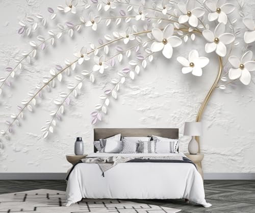 MIWEI Wallpaper Papier Peint Panoramique Branche De Fleur Blanche En Relief Papier Peint Nature Intissé Murale Chambre Salon -MIWEI Wallpaper-036-380cmx260cm