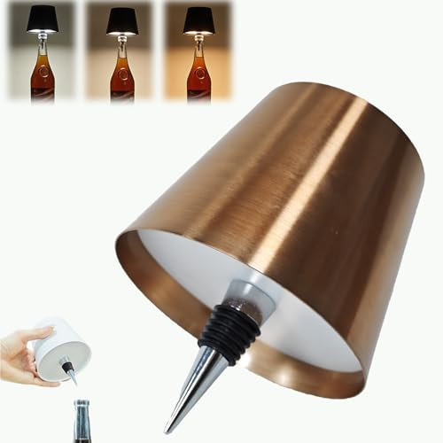 Yckeogln 3 Color Stepless Dimming Wireless Bottle Lamp,Wireless Bottle Lights, Rechargeable LED Wine Bottle Lamp for Bedroom, Restaurant & Bar (Rose Gold)