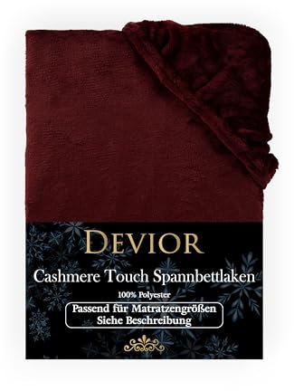 Devior Cashmere Touch Spannbettlaken, Bordeaux, 180x200-200x220 cm – Für Wasser- & Boxspringbetten – Mikrofaser mit 190 g/m²– Winter-Spannbetttuch für Topper & Matratzen – Oeko-TEX Zertifiziert