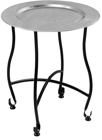 Riess Ambiente Runder Beistelltisch MARRAKESCH - 50cm - Silber - Teetisch abnehmbares Tablett klappbar