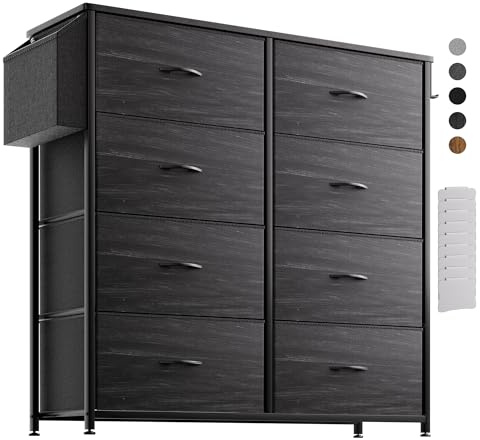 PURFINO Fabric Chest of Drawers - Canvas Storage Unit with 8 Large Drawers | Label Cards, Side Pocket & Hook for Living Room, Hallway, Bedroom