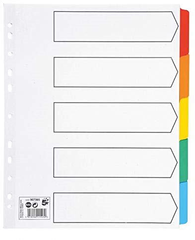 5 Star Maxi Index Extra-wide 230 micron Card with Coloured Mylar Tabs 5-Part A4 White